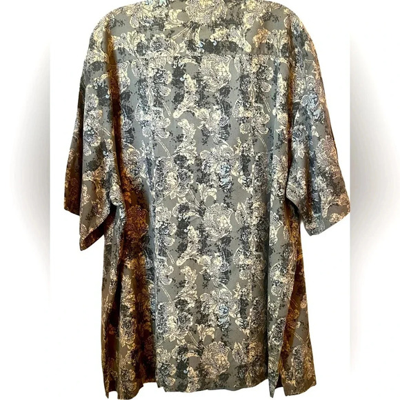 Men’s Caribbean Joe Army Green Hawaiian Print Button Down Casual Shirt - Picture 2 of 4